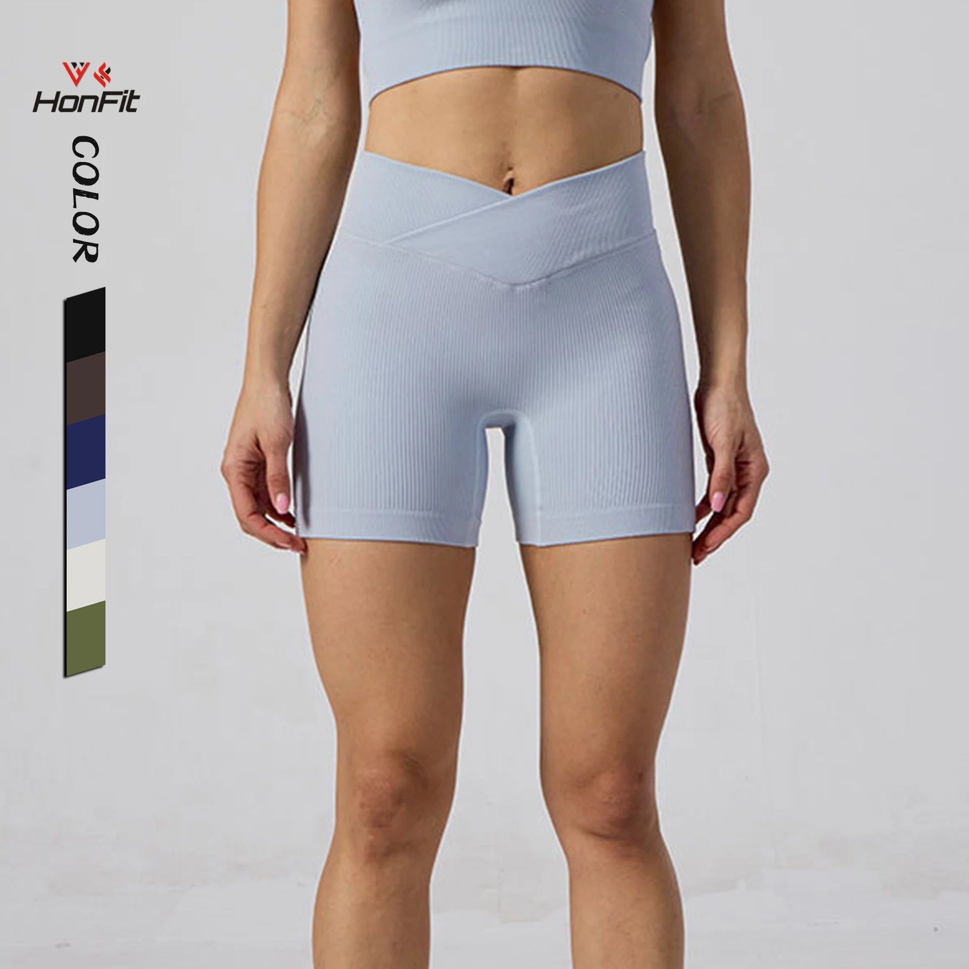 New Women Gym Custom High Waist Compression Running Biker Booty Scrunch Crossover V Shape Shorts