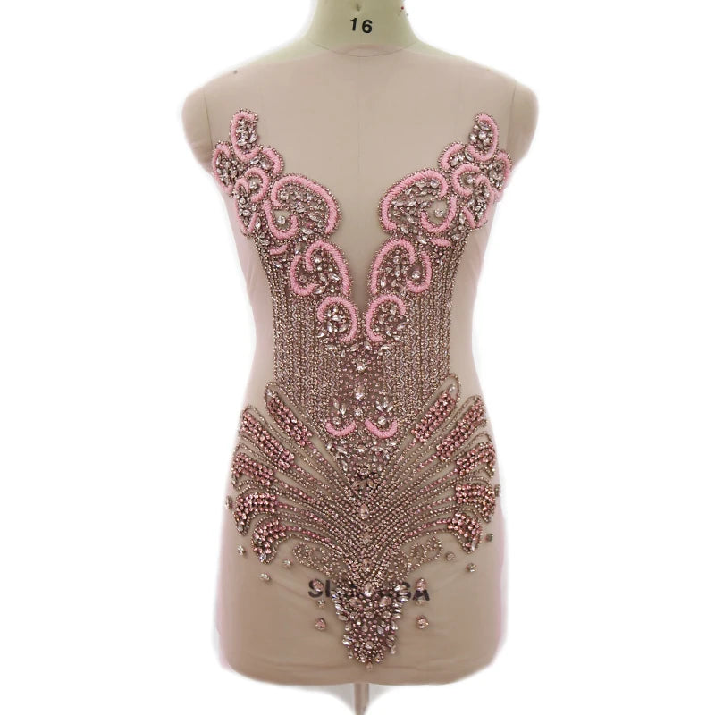 WDP-245-1 Keering Luxury Handmade Sexy Bodice Women Bridal Diamonds Stones Crystal Rhinestones Applique for Dresses