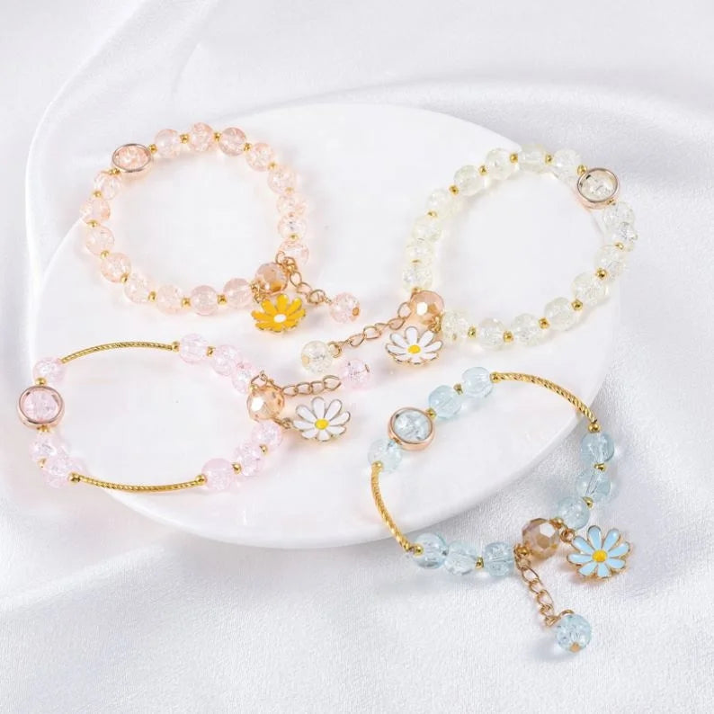 Crystal Stone Bracelet Rhinestone Bracelets Colorful Jewelry Daisy Flower Multi Beads Korean Style Handmade Accessories