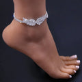 Lady Silver 18k Gold Tennis Bracelet Anklets Crystal Zircon Cuban Link Ankle Foot Jewelry for Women Angel Wing Rhinestone Anklet