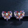 Silver Plated Rainbow Color Marquise Cut Cubic Zircon Stone Colorful Big Heart Shape Stud Earrings for Ladies Costume Accessory