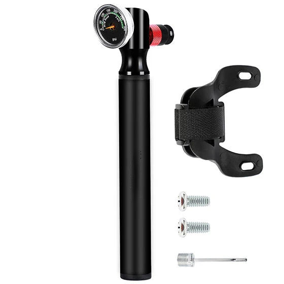 Portable 300 PSI Mini Bicycle Pump Aluminum Alloy MTB Bike Inflator with Presta Valve Smart Cycle Pressure Gauge