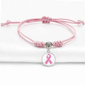 Wholesale Adjustable Handmade Woven Bracelet International Breast Cancer Awareness Pink Ribbon Badge Charm Bracelets Women