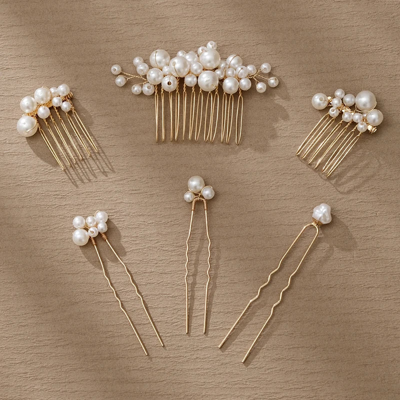 Wholesale Flower Hair Comb 6 Set Bridal Handmade Pearl Hair Comb Wedding Hair Pin for Engagement Birthday
