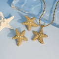 Dazan New HOT 18k Gold Plated Tarnish Free Stainless Steel Classic Irregular Starfish Iced Out Zircon Necklace Beach Earrings