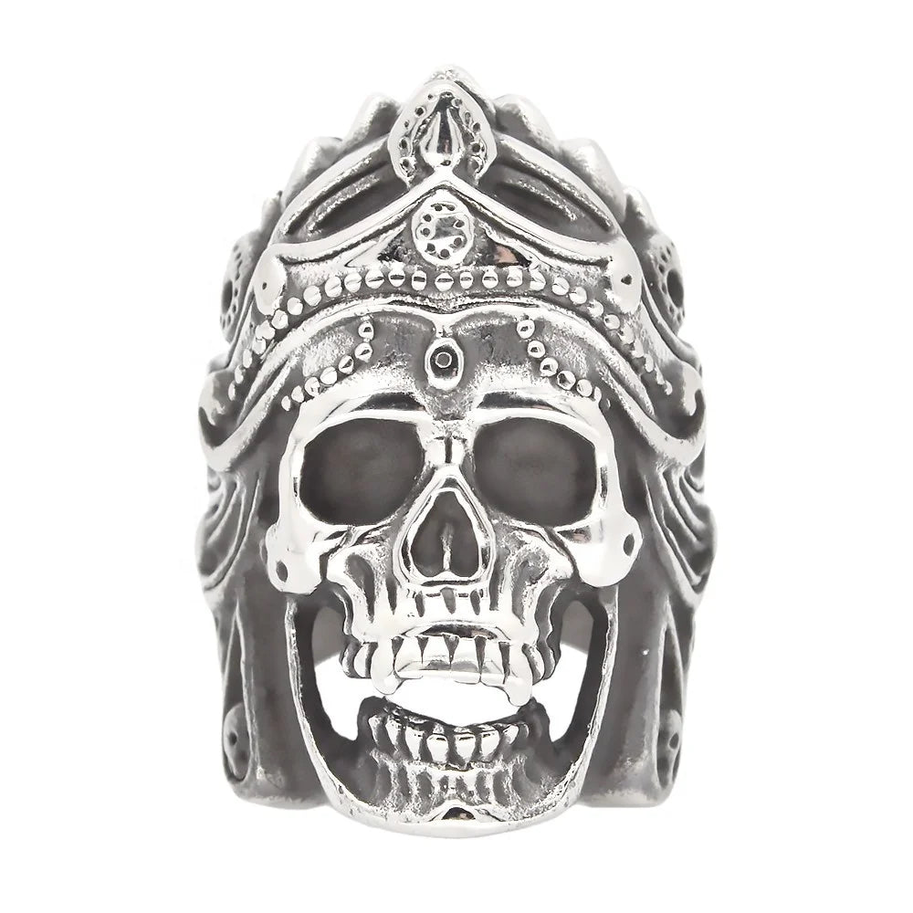 Personality Design Customized Stainless Steel Indian Chief Skull Ring for Men Vintage Biker Ring Jewelry