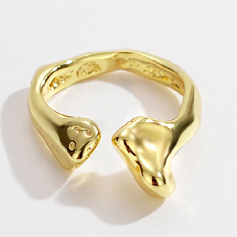 Minimalist Jewelry Gold Plated 925 Silver Open Rings Stylish Irregular Hammered Sterling Silver Rings for Women