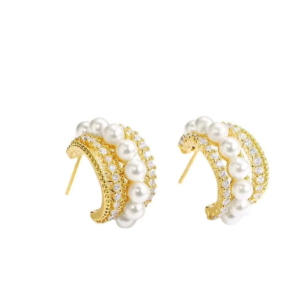 Duyizhao Fashion Jewelry Korean Style Trendy Designer Zircon Pearl Earrings for Women