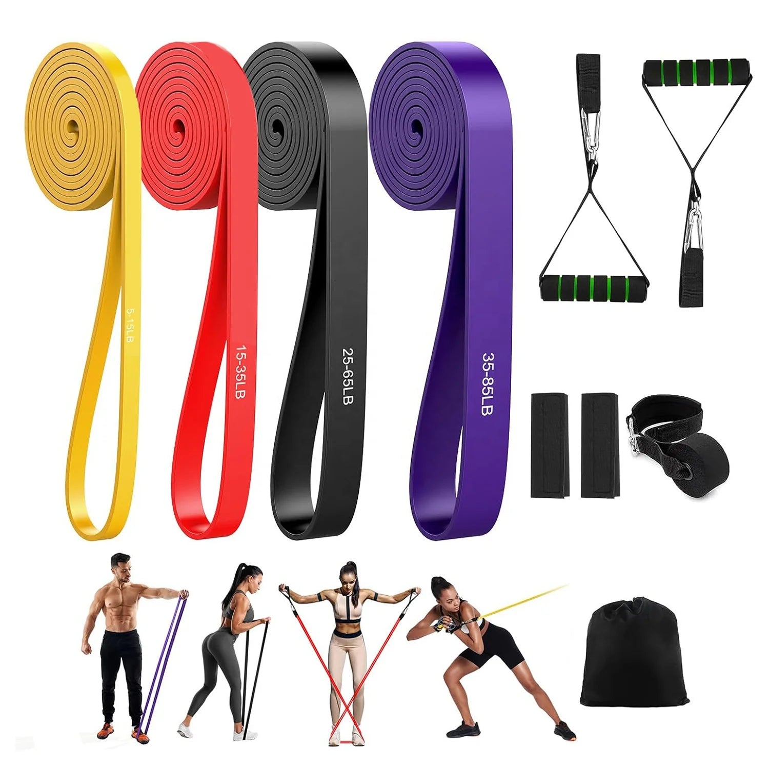Hot Selling Latex Rubber Heavy Duty Pull up Assist Resistance Bands Handles 8-200lbs Strength Training for Gym Fitness Carry Bag