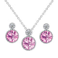 RINNTIN Ssw1 Fashion Austria Blue Pink Crystal Necklace Earrings 925 Silver Jewelry Set for Women Bridal Ladies