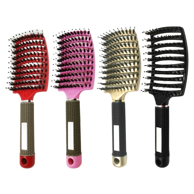 Salon Stations Hairdressing Accessories Vent Scalp Massage Curved Wave Hair Care Boar Bristle Brush