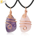 CSJA Handmade Wire Wrapped Crystal Stone Pendant Necklace Irregular Gemstone Healing Pendant Charm for Men Women G196