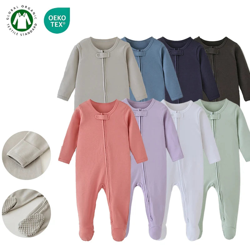 Two-way Zipper Long Sleeve Baby Onesie Rompers Antislip 100% Organnic Cotton Baby - Toddler Footed Pajamas MegaBDM
