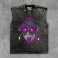 High Quality Streetwear Custom Graphic Raw Cut Edge Acid Wash Sleeveless Screen Printing T Shirt