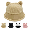 Custom logo New Lamb Knitted Cute Bear Ears Hat Soft Plush Thicken Outdoor Winter Bucket Hat for Women