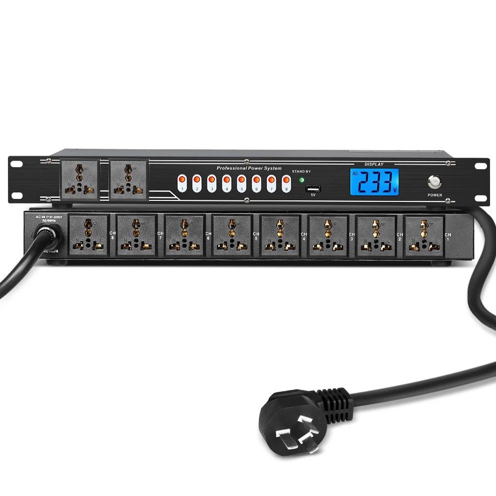 Biner P-8 Professional Intelligent 10 Channel Power Supply Sequencer Metal 10 Channel Power Supply Sequencer Voltage Display