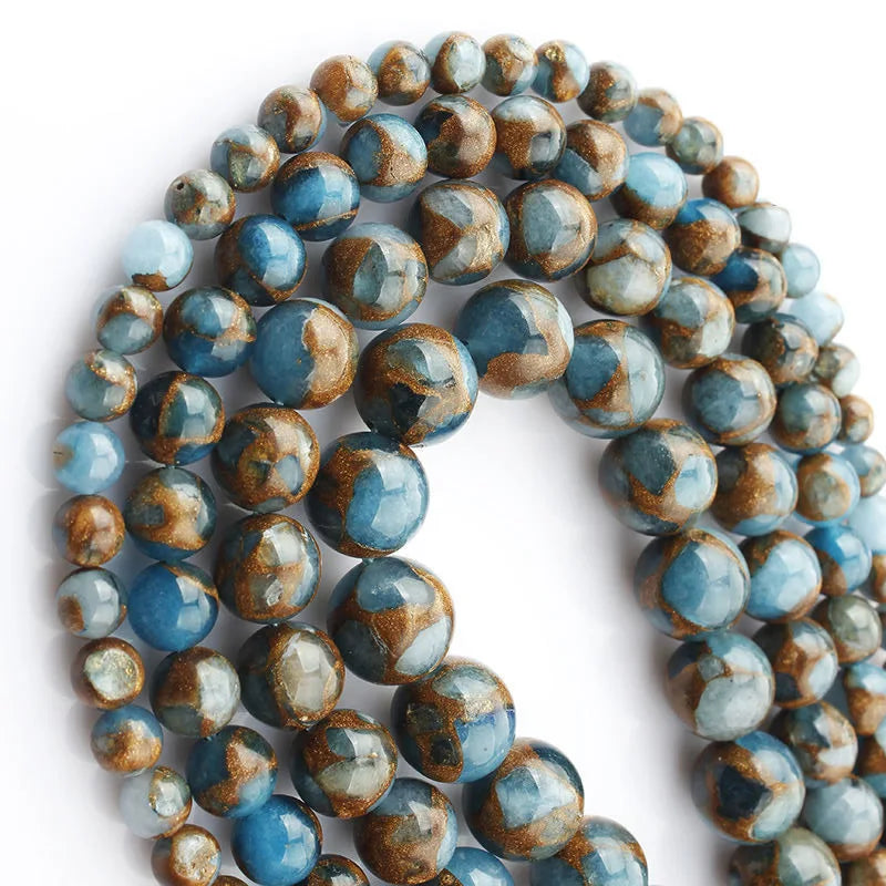 6MM 8MM 10MM 12MM Natural Loose Beads Blue Gold Stone Strands Crystal Gemstone Strands