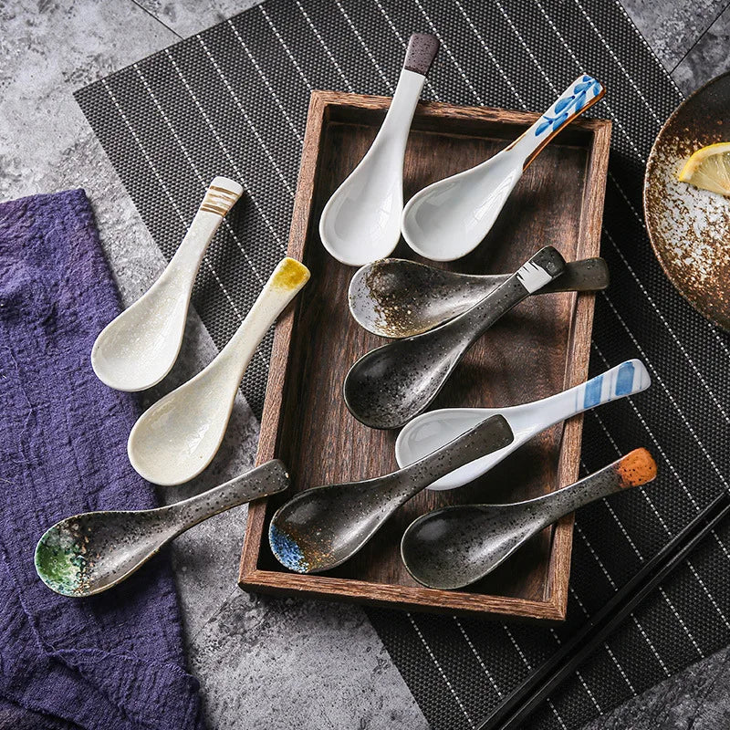 Japanese Ramen Spoons  Ceramic Asian Retro Soup Spoon