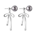 SP Vintage Silver 925 Unique Bow Shape Freshwater Pearl 925 Sterling Silver Real Pearl Stud Earrings for Women