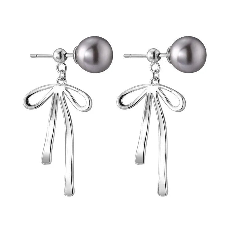 SP Vintage Silver 925 Unique Bow Shape Freshwater Pearl 925 Sterling Silver Real Pearl Stud Earrings for Women