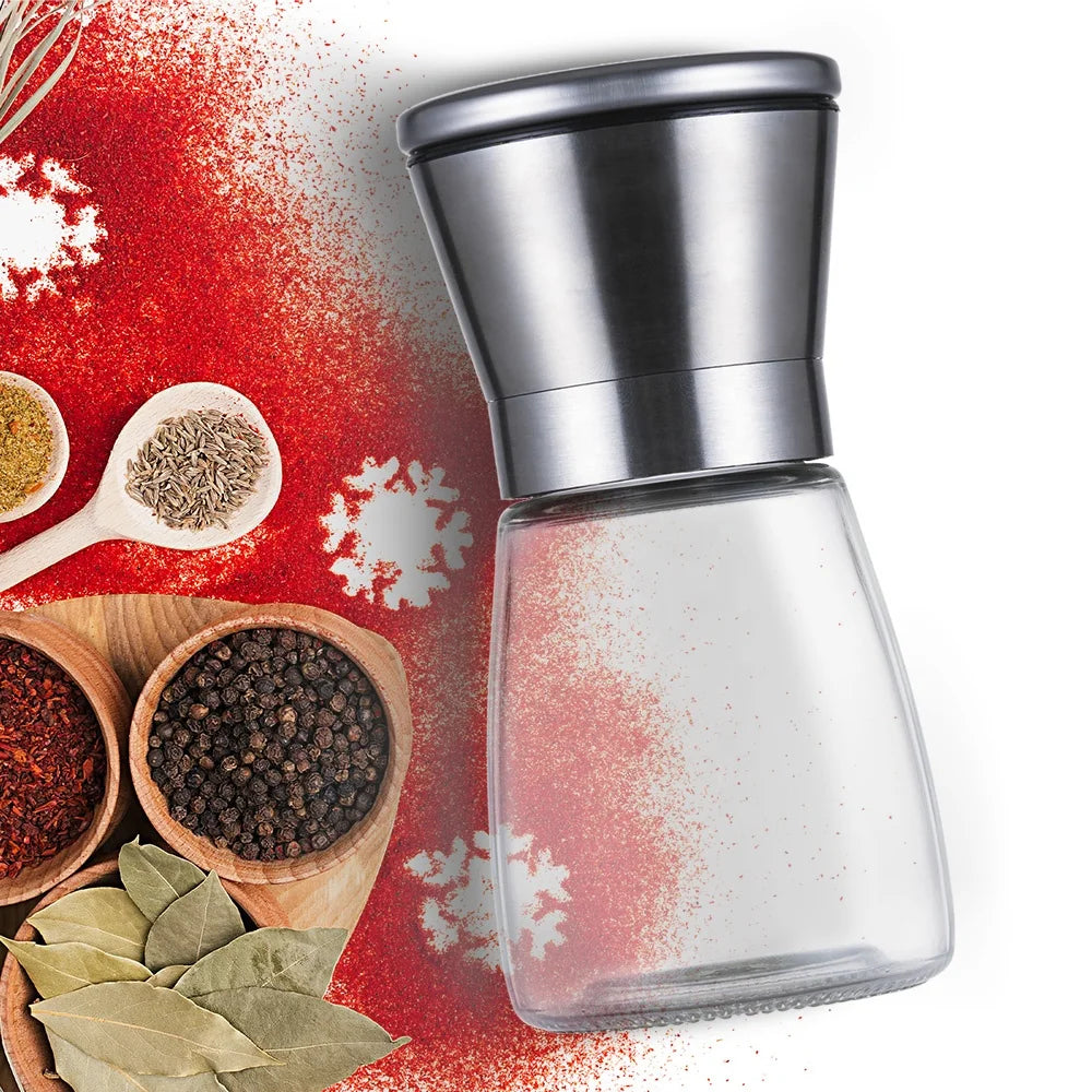 Wholesale 160ml 180ml Manual Glass Jar pink Himalayan Salt and Black Pepper Grinder With Glass Bottles