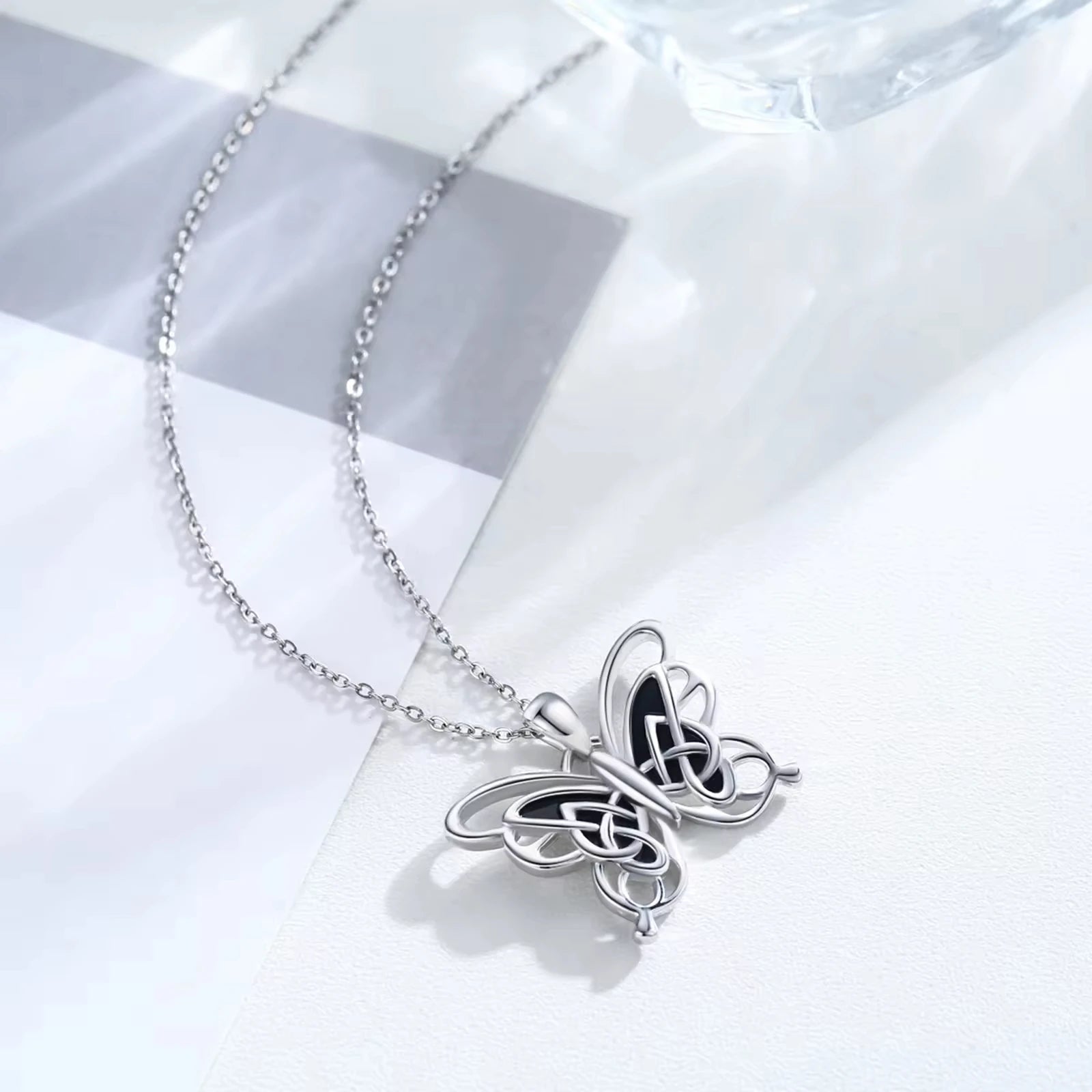 Insect Theme Jewelry 925 Sterling Silver Celtic Knot Butterfly Pendant Necklace
