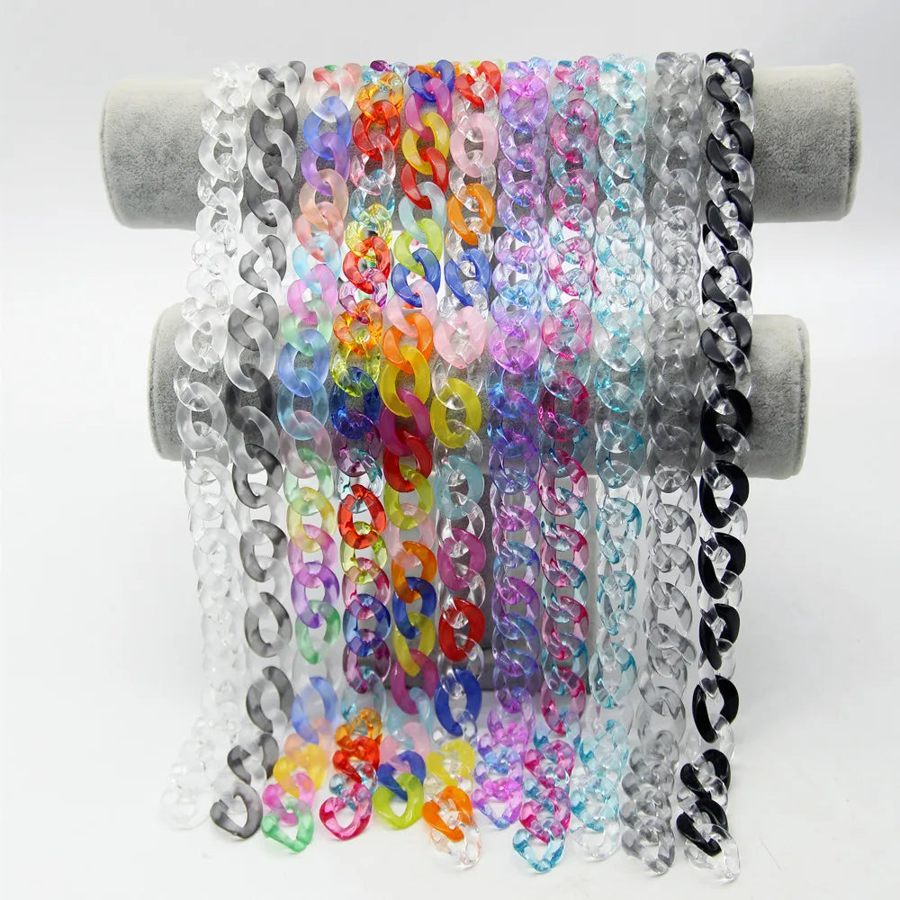 Popular Bohemia Hip Hop Style Transparent Jelly Color Necklace Round Geometry Shape  Long Link Chain Acrylic Choker Necklace