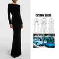 Brand Customization Fashion Sexy Design O Neck Pearl Necklace Large Backless Long Sleeve Velvet Dress Long Dress Gown