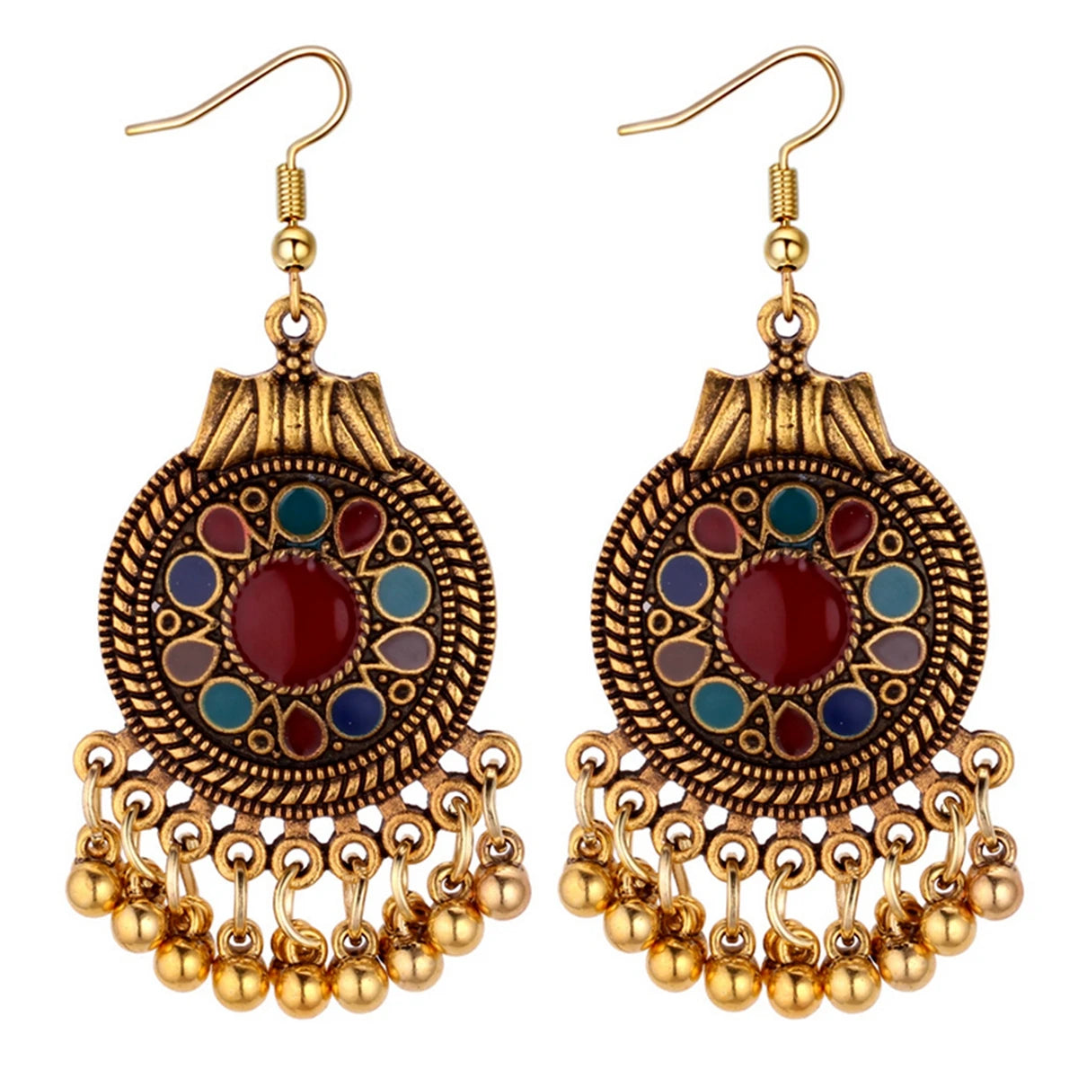 Gold Plated Ethnic Summer round Flower Alloy Dangle Earrings Turk Jhumka Indian Jewelry for Ladies for Weddings and Gifts