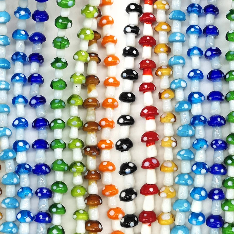 25pcs Mushroom Bead Mixed Color Fashion Murano Handmade Lampwork Glass Mushroom Loose Beads