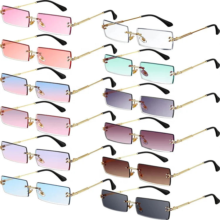 2024 Glass Custom logo Metal Frame Rimless Small Rectangle Sunglasses Luxury Frameless square Rimless Ladies Sunglasses