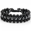 Men's Classic Matte Black Agate Lava Hematite Beaded Bracelet Trendy Bohemian Fashion Jewelry for Wedding Anniversary Party