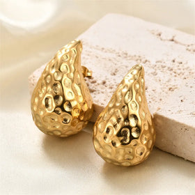 Fashion Korea Geometric Waterdrop Hypoallergenic Hip Hop Irregular Hammer 18k Gold Plated Stainless Steel Stud Earrings Women