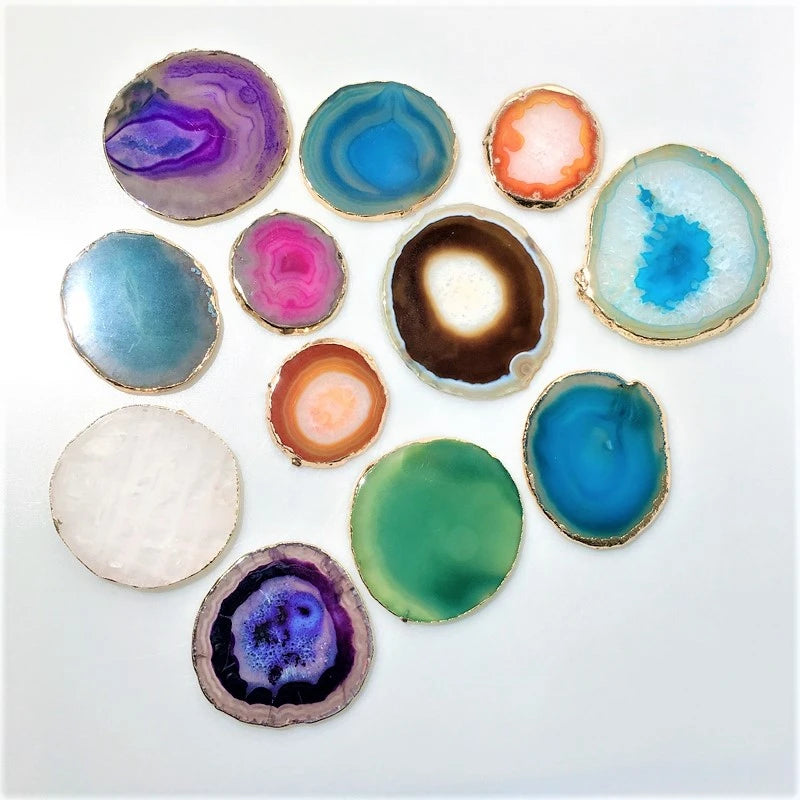 DIY Wholesale Polished Colorful Hot Selling Agate Slice Coaster for Sale Chakra Stones