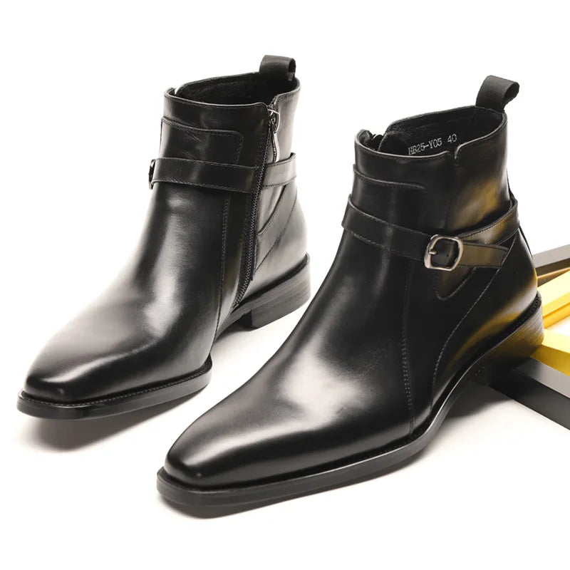 Latest Handmade Office Boots Men Shoes Leather Zip-up Ankle Black Leather Boots for Men Italian Party Business Men's Boots