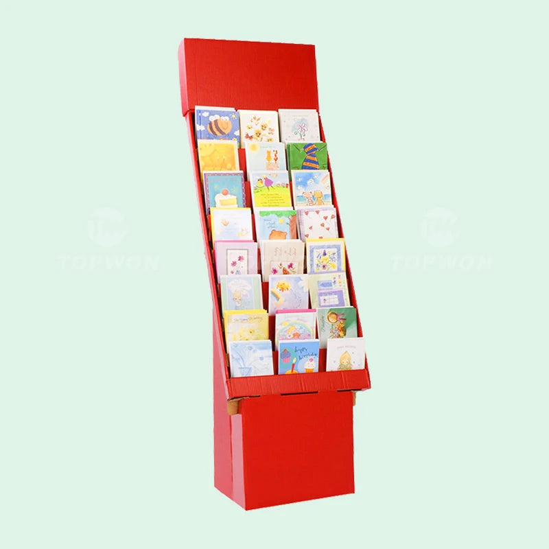 Customized Cardboard Book Floor Display Cardboard Greeting Cards Display Stand for Retail