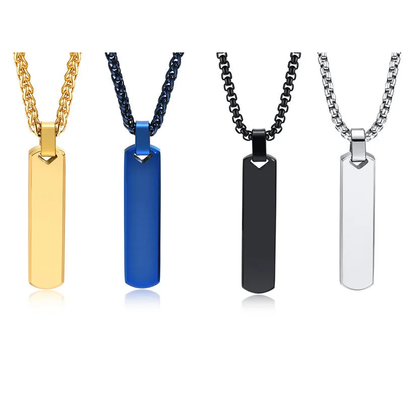 Stainless Steel 60cm Chain Necklaces DIY Engrave Gold Plated Rectangle Bar Pendant Necklace