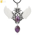CSJA Water Drop Crystal Pendant Necklace Natural Stone Angel Wing Merkaba Charms Christmas Gift G780