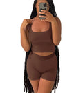 2024 Hot Selling 2 Pieces Set Women Ribbed Knitted Lounge Wear Wholesale Loungewear Women Spandex Clothing Biker Shorts Suits