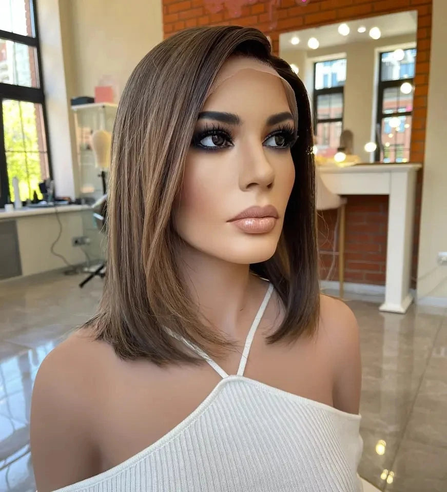 Luxury Top Grade Jewish Kosher European Human Hair Bob Cut Balayage Highlight 5*5 Transparent Lace Closure Wigs