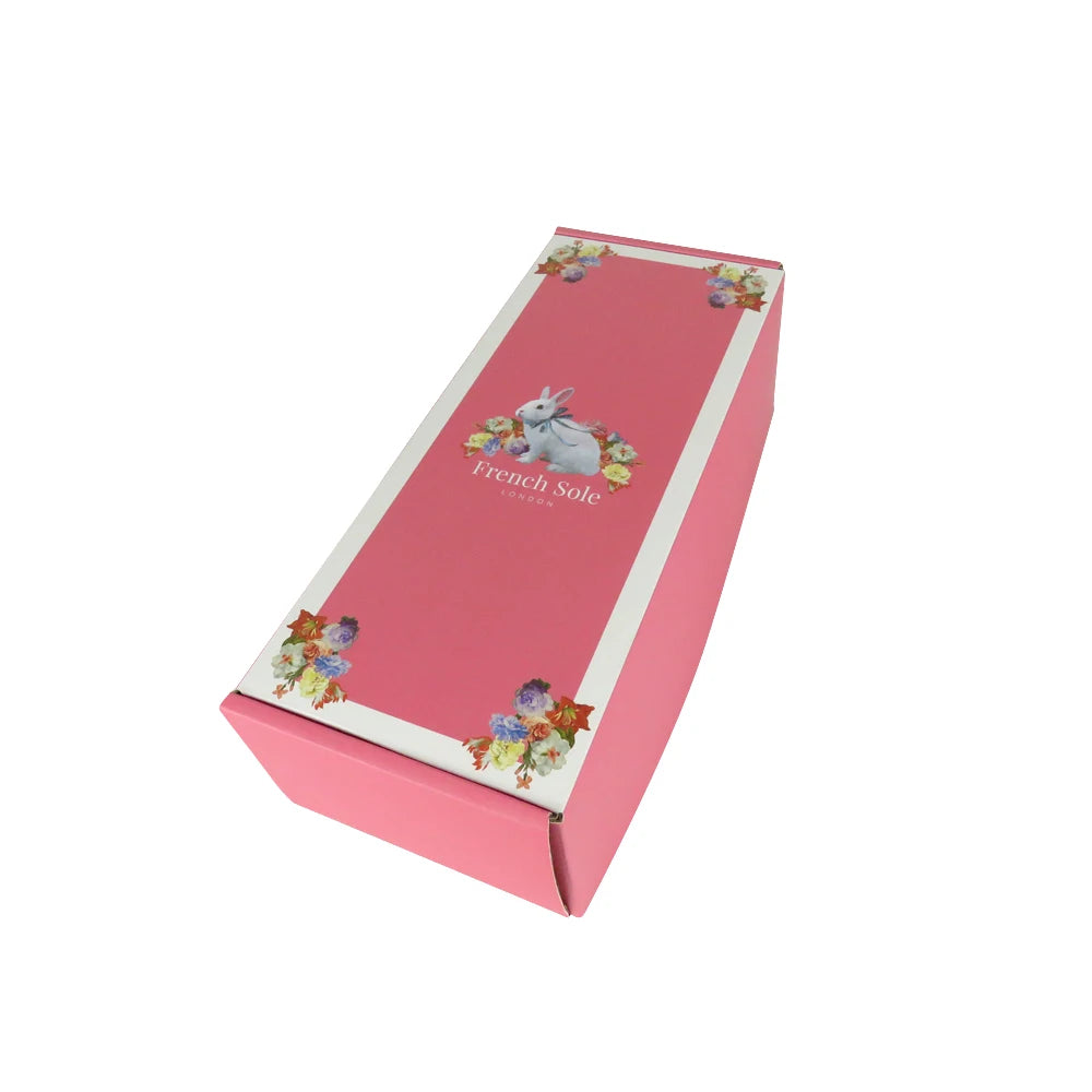 Pink Corrugated Cardboard Dress Shoe Clothing Mailer Box with Sponge Liner Custom Logo and Embossing for Sock Gift Shipping