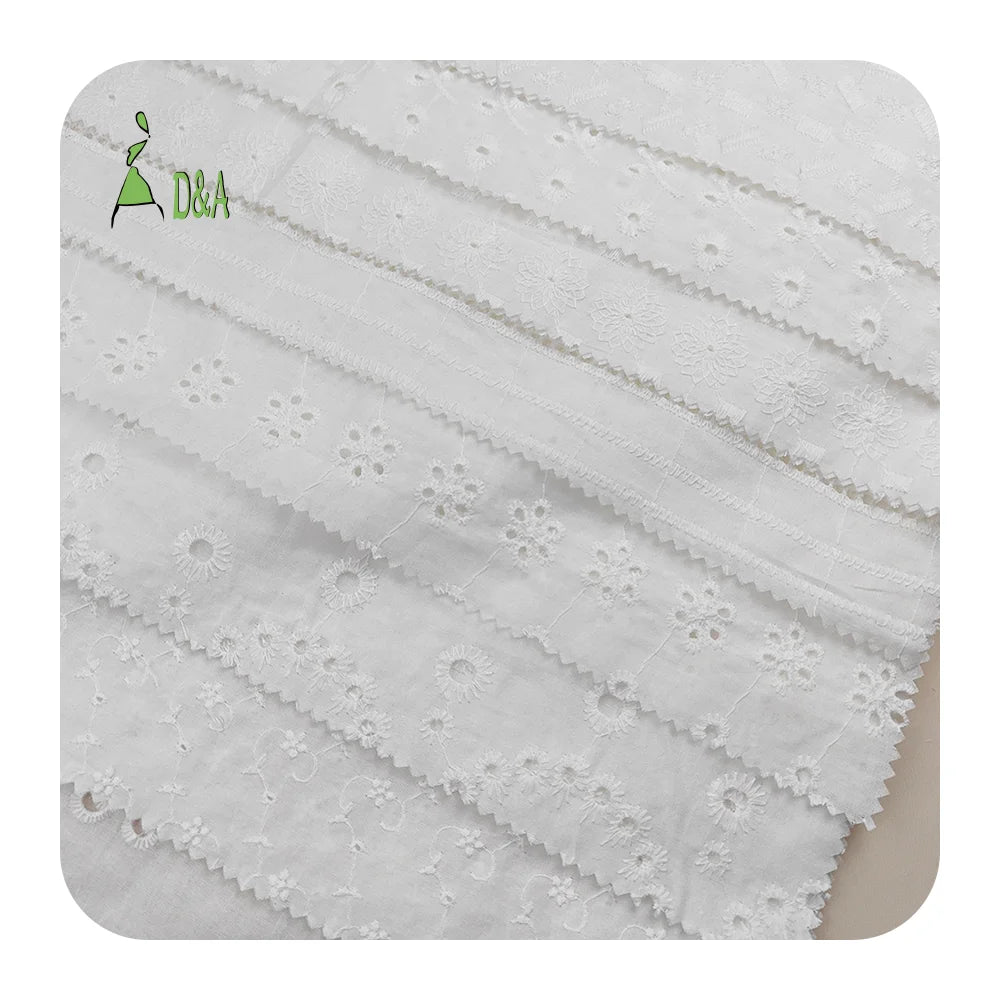 Bridal Wedding 100% Cotton Woven Embroidery Fabric Fancy Pattern Eyelet Flower Design for Clothing Home Textile for Accessories