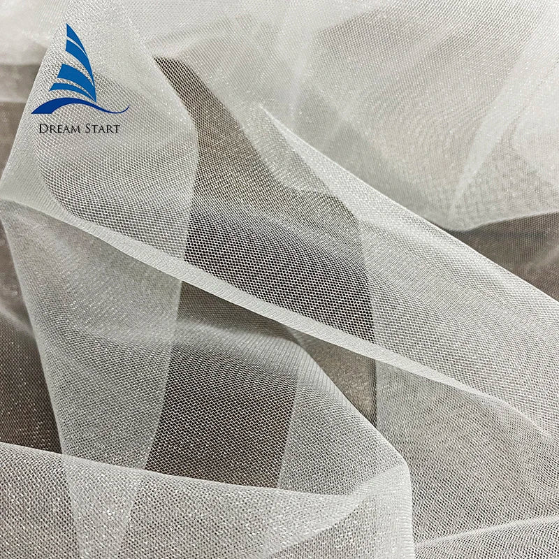 White Nylon Bridal Tulle Fabric 63" Thick Diamond Mesh Shining Knitted Pattern Soft Shrink Resistant for Girls Wedding Dress