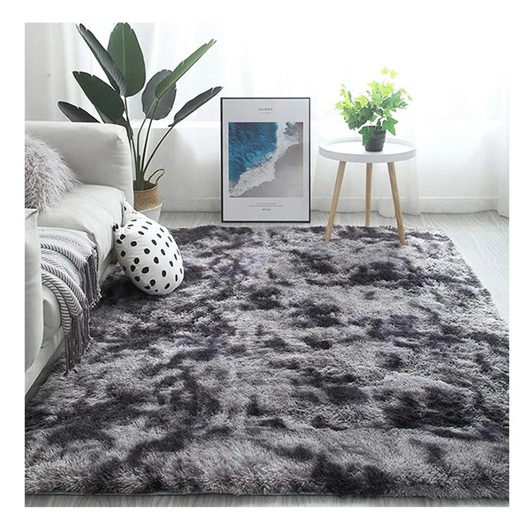Luxury Mixed Dyed Soft Dark Grey Rugs Thicken Faux Fur Shaggy Washable Living Room Area Rug Comfy Anti-Skid Carpets