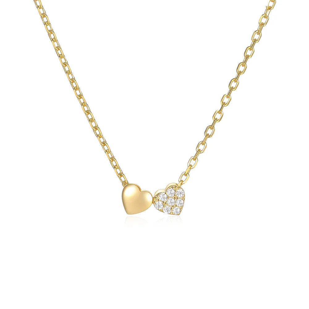 Fine Jewelry 925 Sterling Silver Heart Necklaces Double Two love Heart Diamond Gold Plated Necklaces Women Valentine's Day