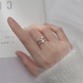 Ouj  Adjustable Sterling Silver Double Layer Moon Star Ring Fine Jewellery with Zircon Gift for Women