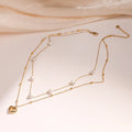 X088 Wholesale Custom Stainless Steel Gold Plated Collarbone Chain Double Stacked Pearl Charm Heart Shape Pendant Layer Necklace