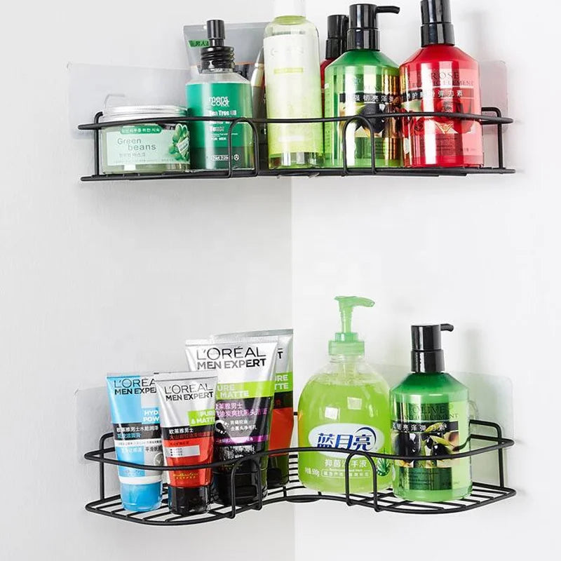 Modern Anti-rust Metal Wall Mount Single Tier Shower Caddy Bathroom Corner No Drilling Eco-Friendly