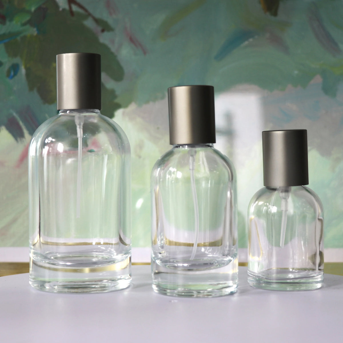 Luxury 30ml 50ml 100ml Round Glass Empty Perfume Bottles Gray Cap Cylinder Bottle Perfume