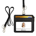 Wholesale Custom Logo Genuine Leather Credit Card Holder Office School ID Card Badge Holder with Lanyard